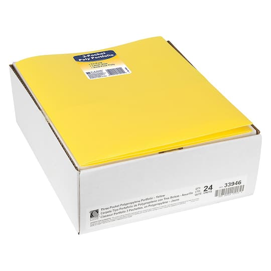 C-Line® Yellow 3-Pocket Poly Portfolios, 24ct.